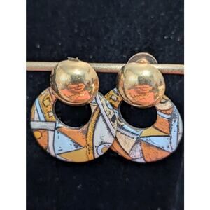 Vintage 70s Groovy Mod Gold Tone Doorknocker Post Earrings